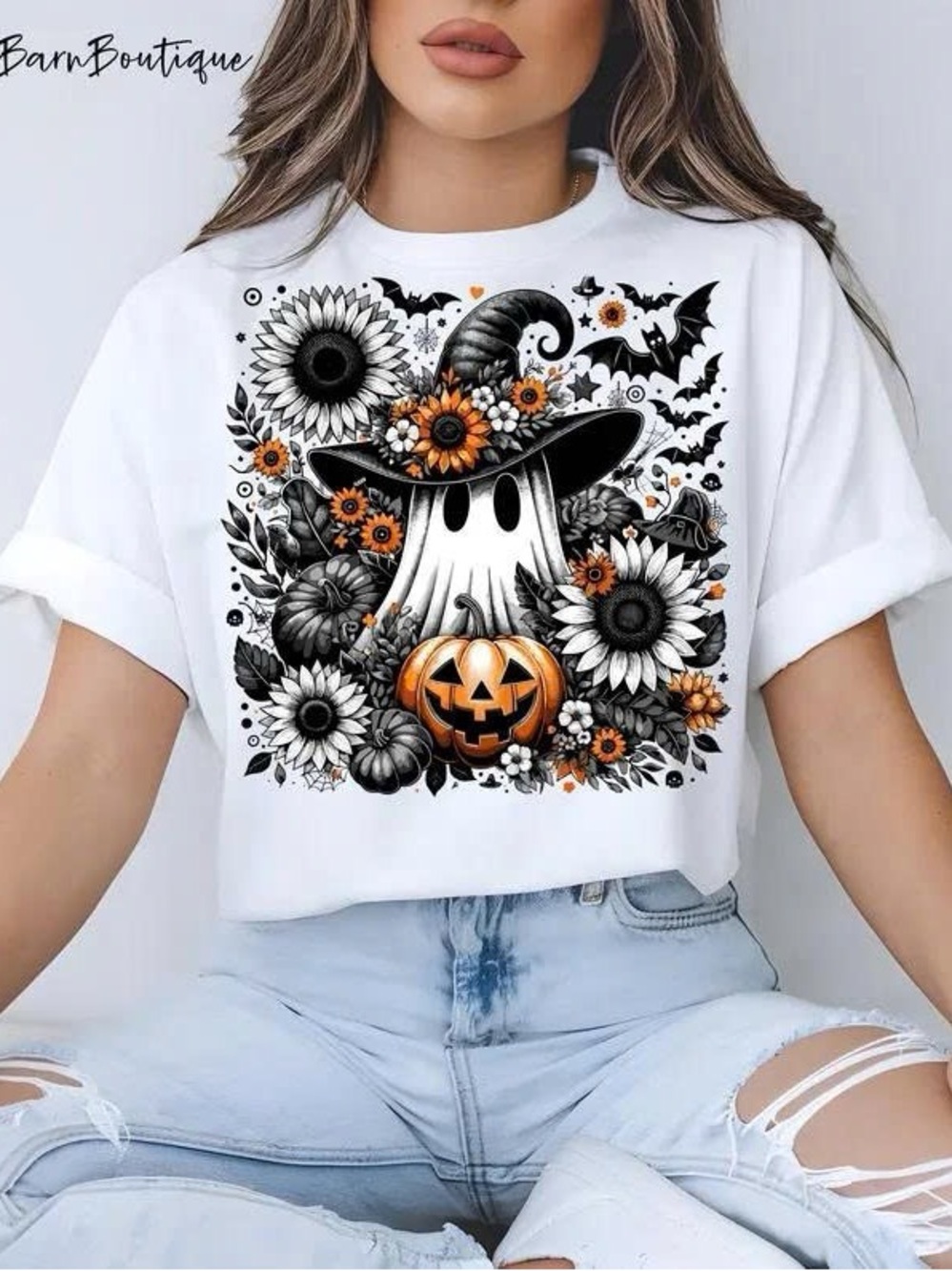 White Halloween Ghost Graphic Tee